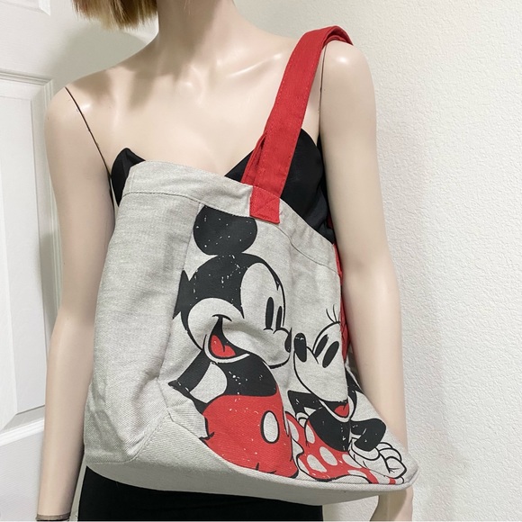 DISNEY Mickey & Minnie Mouse Kissing 2- Sided Canvas Tote Bag New (Old Stock) - Picture 1 of 16